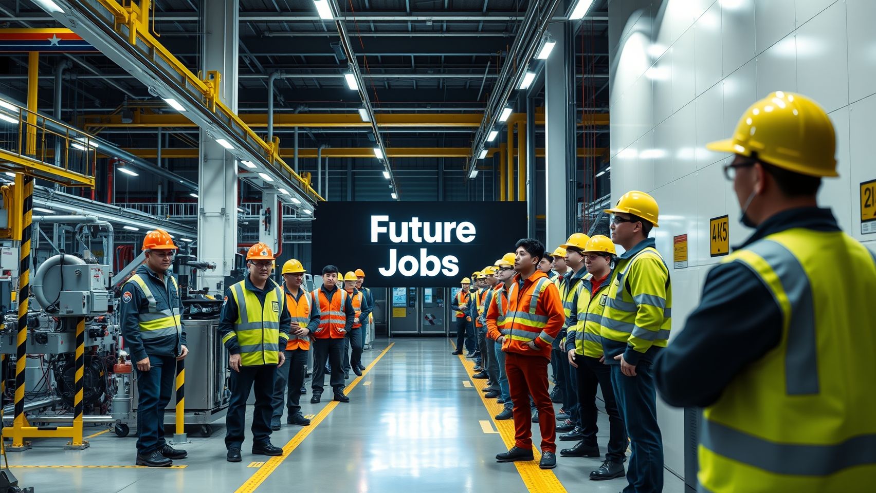 Cảnh công nhân đa quốc gia (bao gồm người Việt) làm việc trong một nhà máy năng lượng sạch ở Úc, thể hiện chính sách tạo việc làm