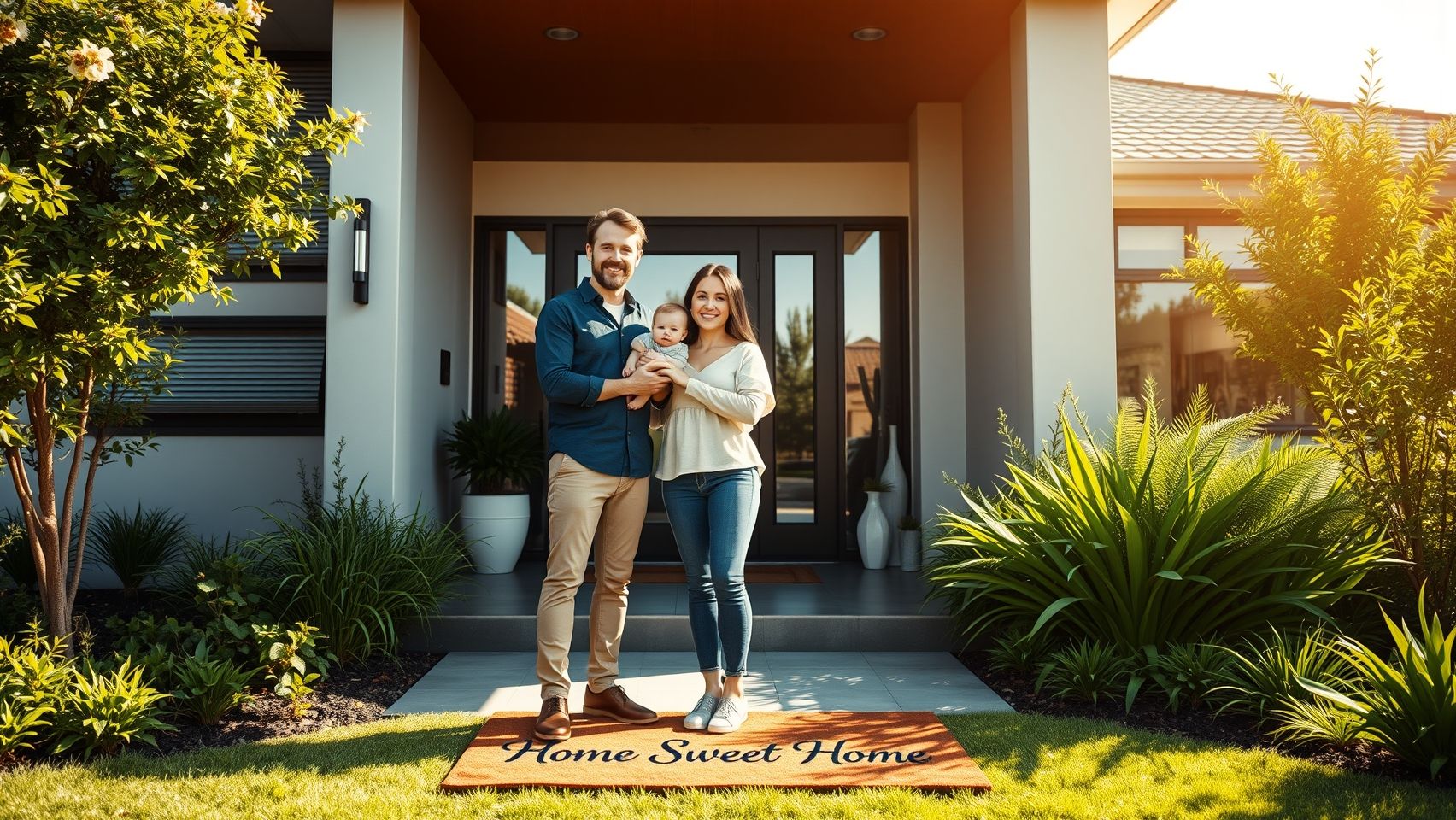 Gia đình người Úc trẻ vui vẻ nhận chìa khóa ngôi nhà mới