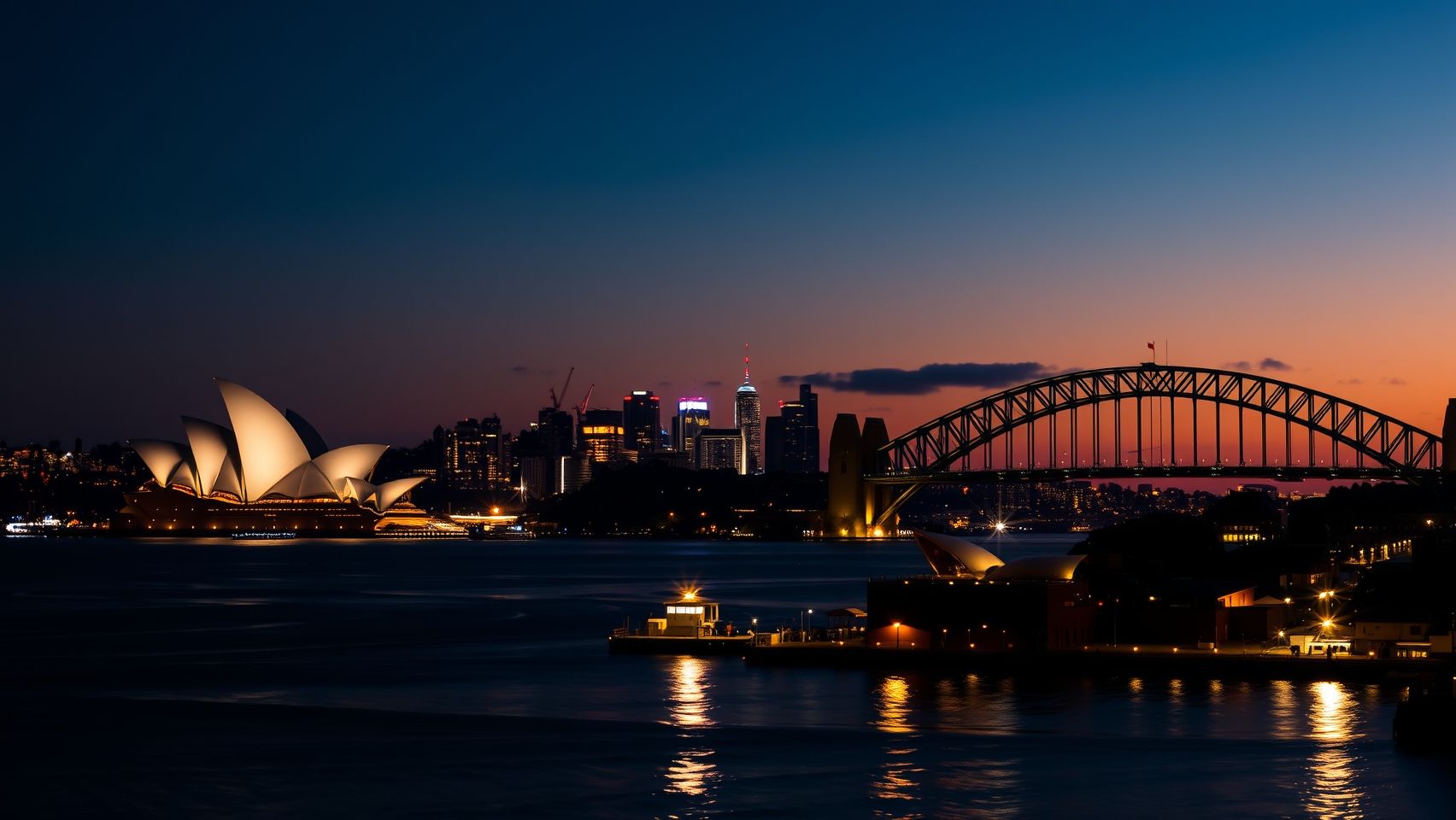 Nhà hát Opera Sydney và Cầu cảng Sydney vào hoàng hôn