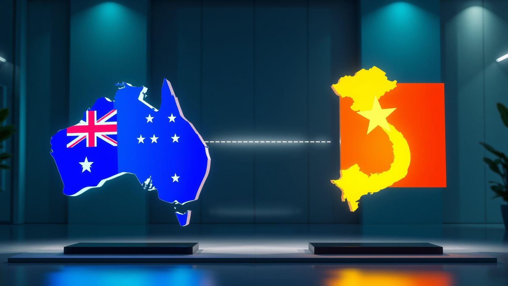 Bản đồ Úc với lá cờ Việt Nam, tượng trưng cho mối quan hệ song phương.
