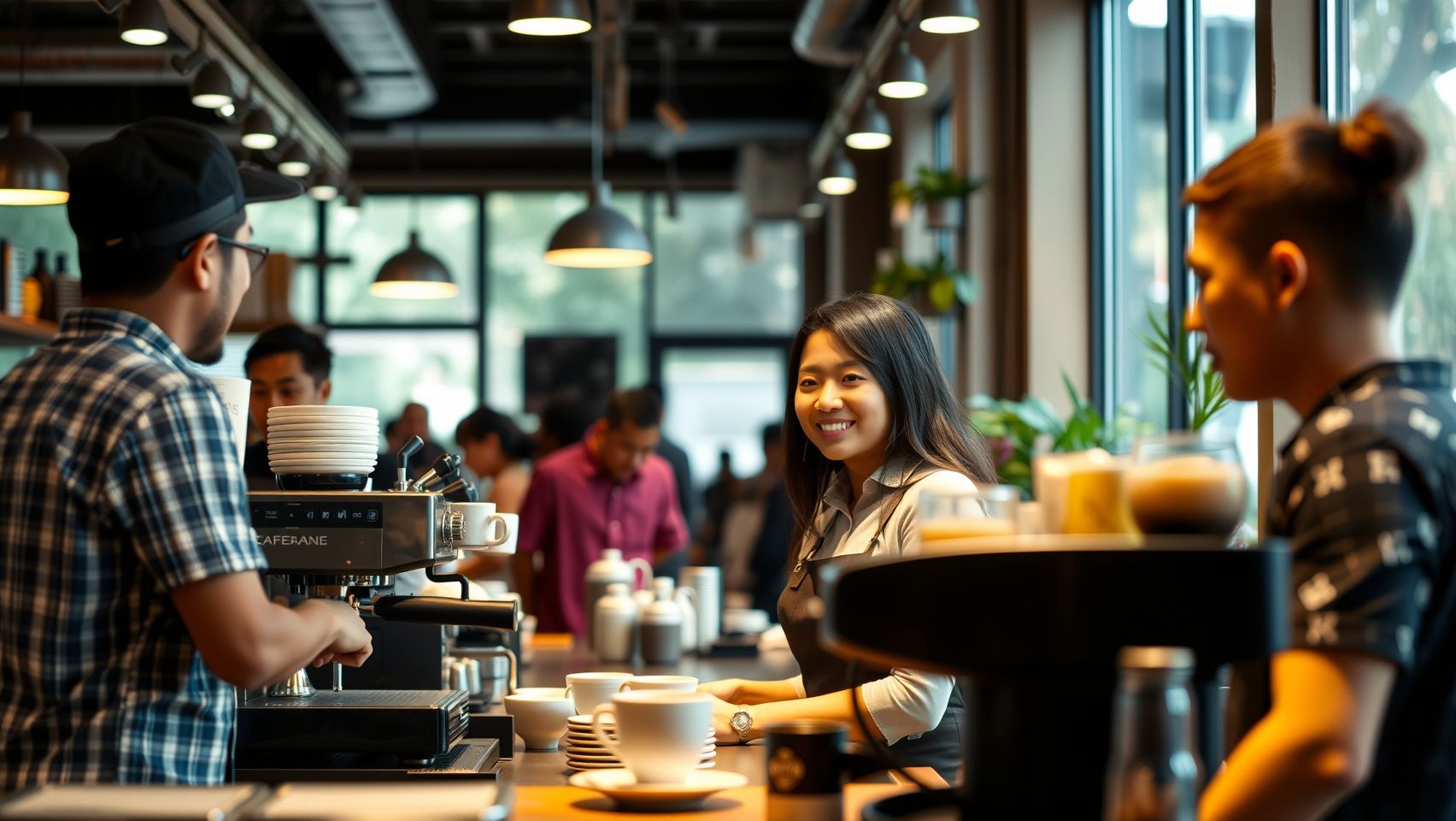 Nữ sinh viên đang làm việc bán thời gian tại quán cà phê ở Úc