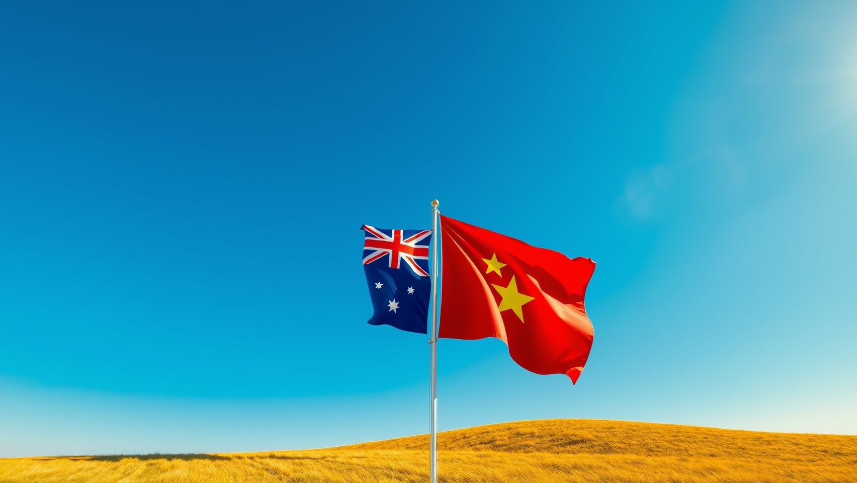 Cờ Việt Nam và Úc tung bay cùng nhau, biểu tượng cho tình hữu nghị.