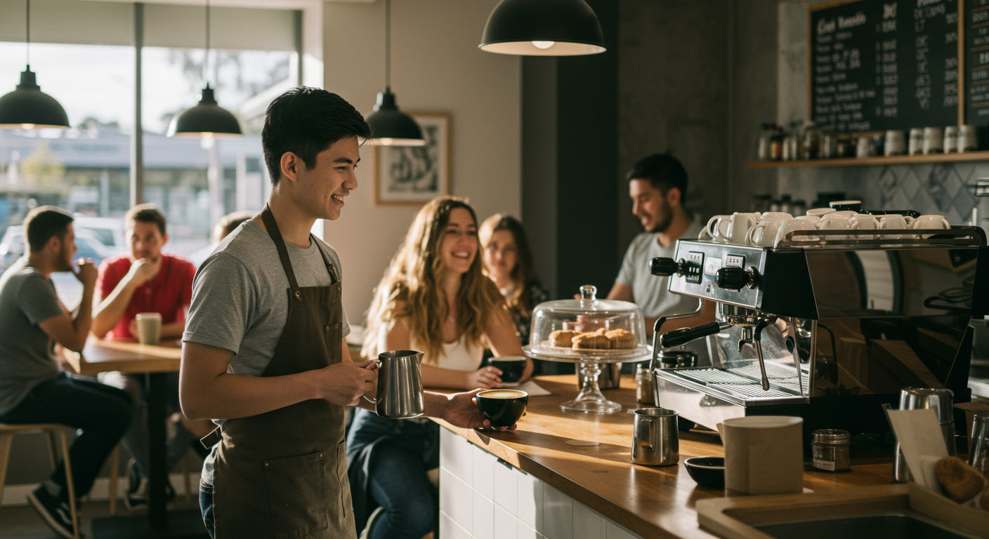 Sinh viên quốc tế đang làm việc bán thời gian trong quán cà phê tại Úc